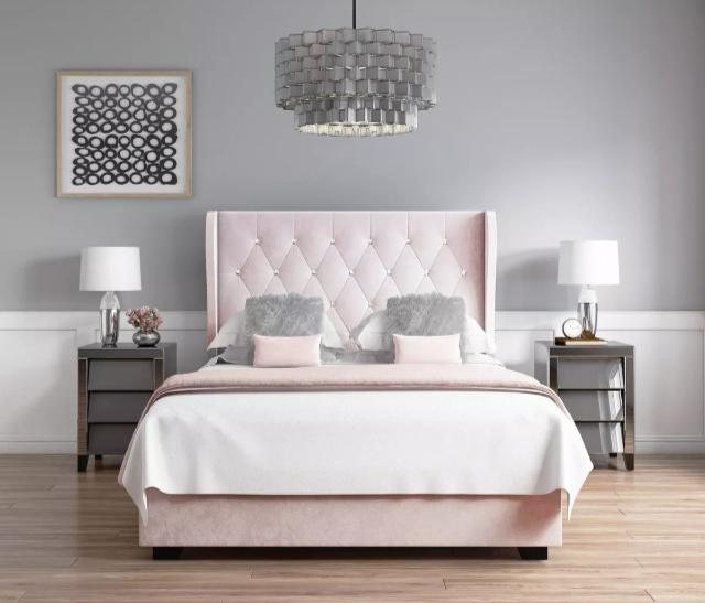 Pink Azalea Upholstered Wingback Bed