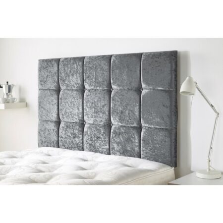 Grey Crushed Velvet Cubed Small Headboard