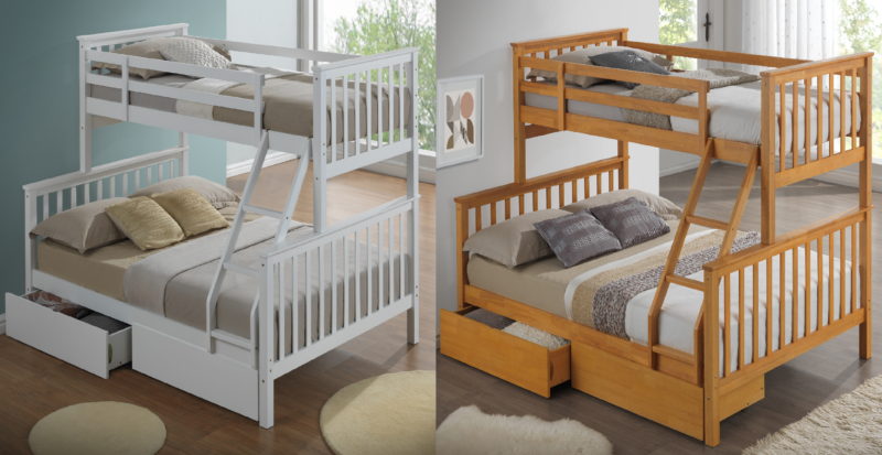 White and Beech Three Sleeper Bunk Beds