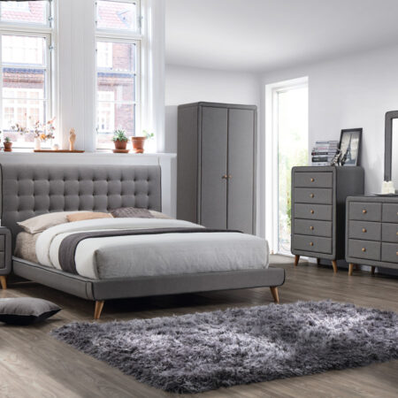 Stockholm Grey Fabric Bed and Furniture Set