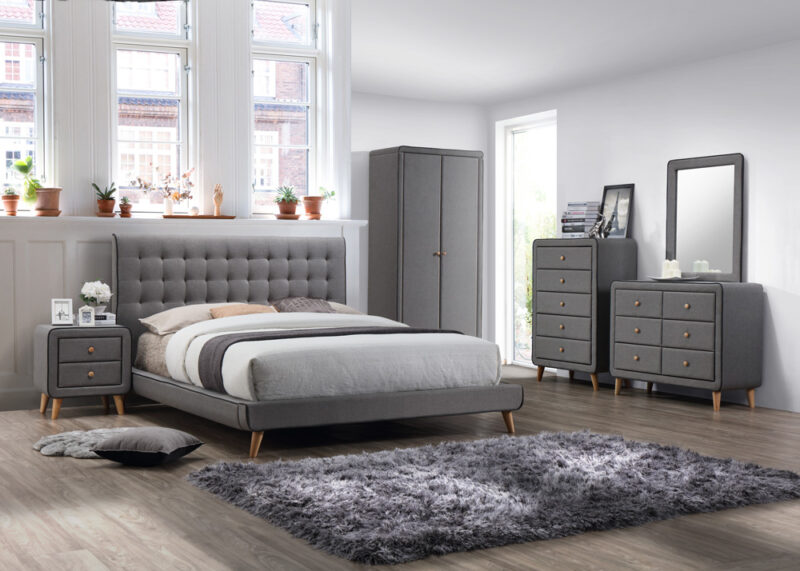 Stockholm Grey Fabric Bed and Furniture Set