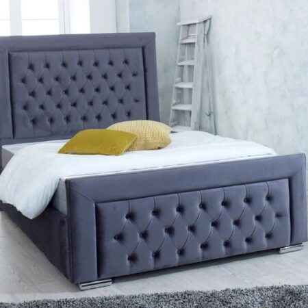 Hilton Upholstered Bed in Plush Soft Velvet Steel
