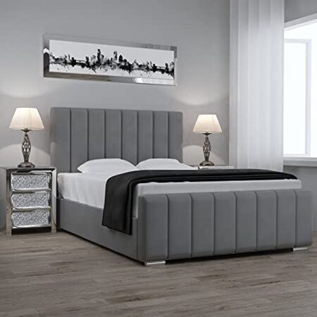 Linear Panel Bed upholstered in Plush Grey fabric