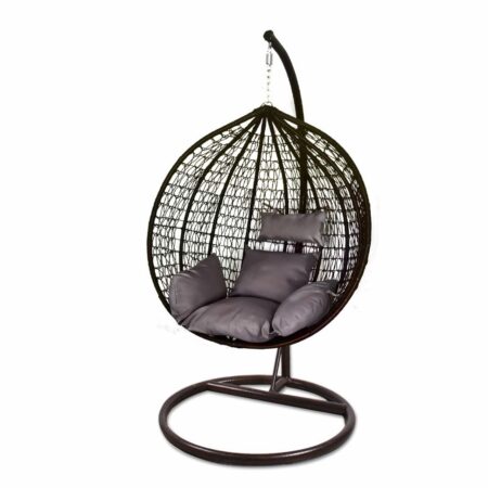 Hanging Rattan Egg Chair - Brown with Grey Cushion