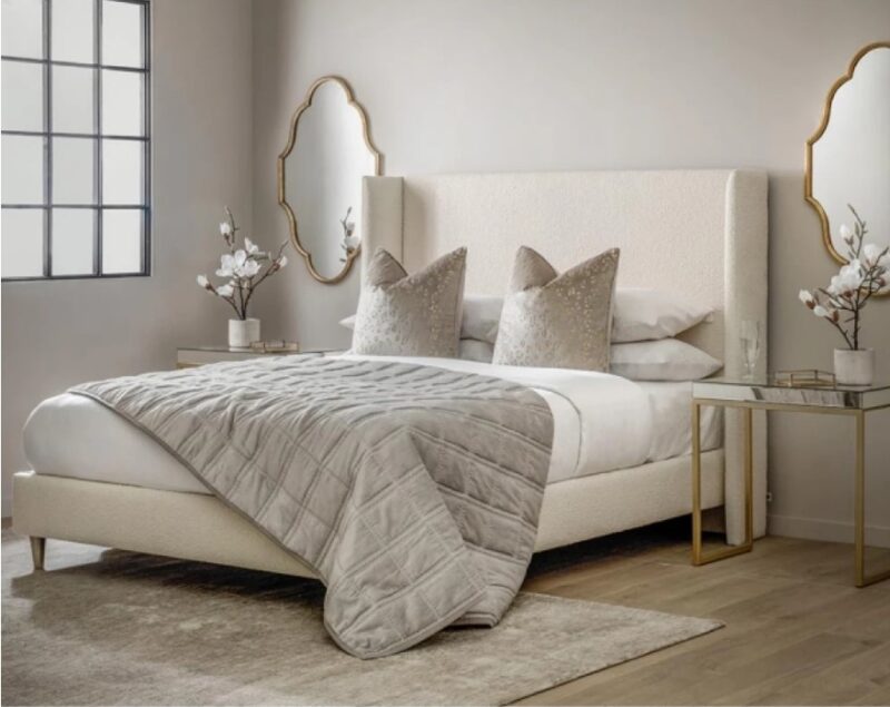 Boucle Wingback Upholstered Bed - Side View