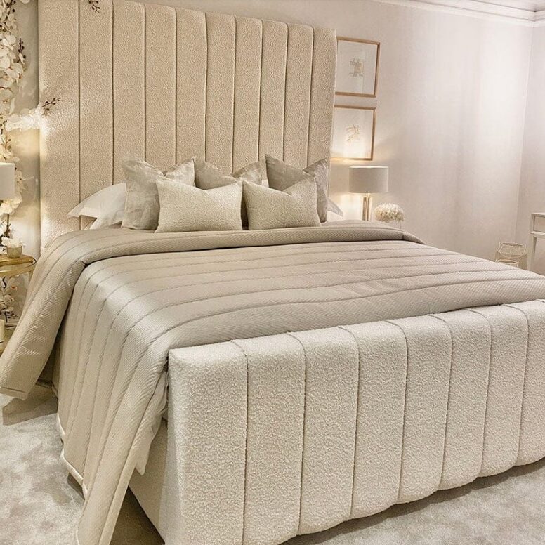 Boucle Panel Upholstered Bed with Storage Options